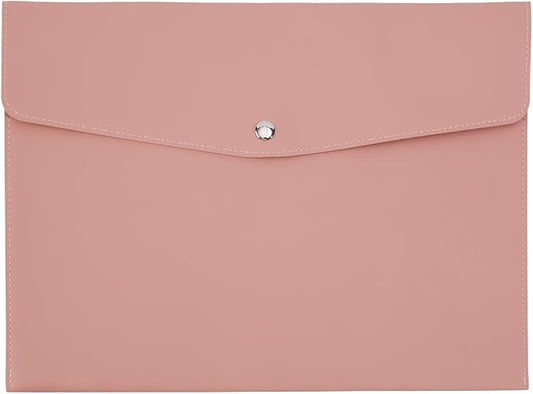 CRASPIRE PU Leather File Folder A4 Size Document Folder Travel Envelope Portfolio Case Bag File Sleeve Storage Organizer with Alloy Button Closure for Tablet Home School Office Stationery Light Salmon