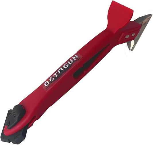 Octogun 4-in-1 Caulk Removal & Finishing Tool – Rotating 4-Profile Smoothing Head, Built-In Metal Cutter, Scraper & Seal Plug – Easy Clean, Professional Results