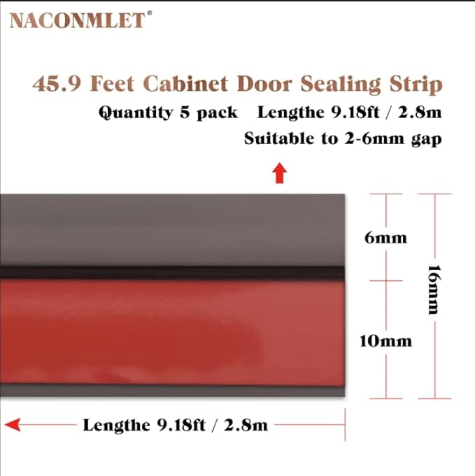 Cabinet Door Seal Strip, 45.9 FT Weather Stripping Gap Filler with Strong Adhesive, Silicone Dustproof Door Seal for Cabinet, Wardrobe & Cupboard (Transparent Brown)