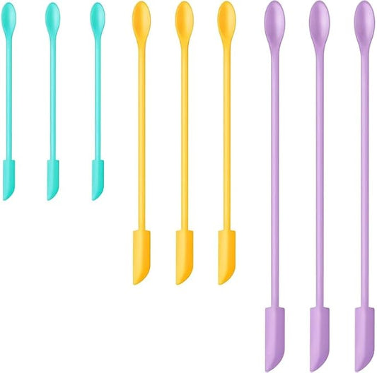 Silicone Spatula Set (9Pcs) - Mini Scraper Tool for Beauty & Food -Reach Every Last Drop - Multi-Size Spatulas for Makeup Jars, Lotion Bottles & Kitchen Containers (Color #4)
