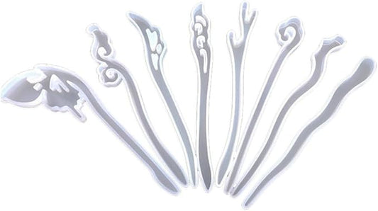 Tustao 5 Pcs White Silicone Resin Hairpins Molds Hair Stick Kit for Jewelry Crafts Making Jewelry Resin Casting Molds,Jewelry Casting Supplies