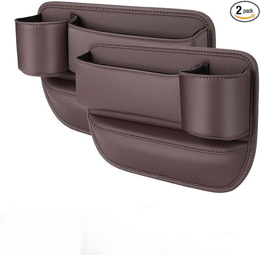 Tefola 2 Packs Car Seat Gap Filler, Leather Car Seat Gap Organizer, Car Storage Box for Holding Phone, Sunglasses, Keys, Car Accessories fit Auto SUV Truck fit for Driver/Passenger Seat (Mocha brown)