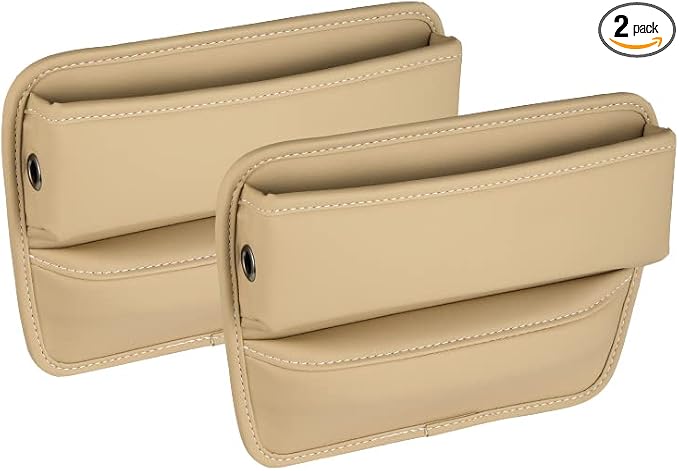 Riloer Car Organizers for Gap Leather Waterproof Car Seat Gap Fillers for Cars, Suvs, Trucks, Front Seat Gap Fillers for Phones, Keys, Cards, Glasses, Beige