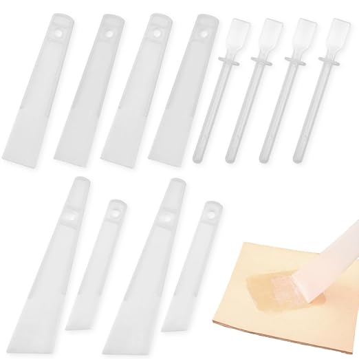Applicator Glue Spreaders, 12 Pack Glue Spreader Plastic Smear Plate Scraper Sticks Applicator Tool for Leatherwork Woodwork Handmade DIY Leather Spreads Burnishing Gum Art Craft Project, 5 Sizes