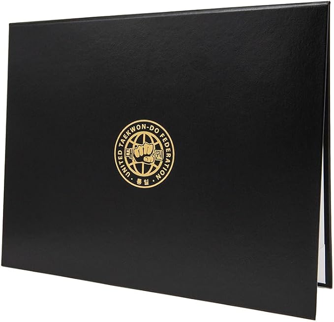 Faux Leather Document Cover with Custom Metallic Foil Printing, Tent-Style Opening, Non-Padded Hardback, Professional Presentation for Awards, Diplomas, Certificates (Black, 11x14 Large Size)