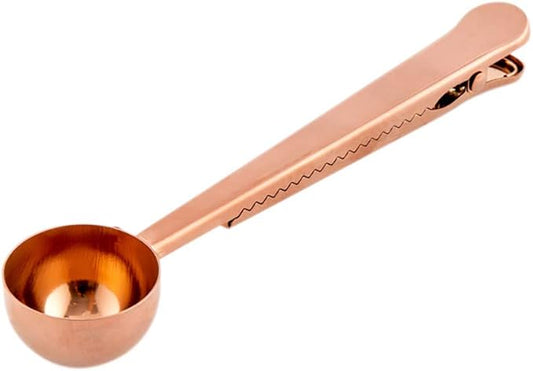 Restaurantware-1 Tbsp Coffee Scoop, 1 Multifunction Coffee Spoon - Built-In Clip, For Measuring Ground Coffee, Espresso, Coffee Beans, Protein Powder, & More, Copper-Plated Stainless Steel Tea Spoon,