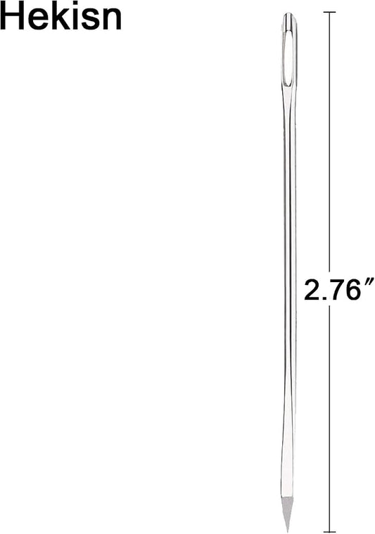 Hekisn Professional Large-Eye Triangle Leather Needles with Threaders for Hand Sewing Repair Stitching Projects (1.83 * 70mm)