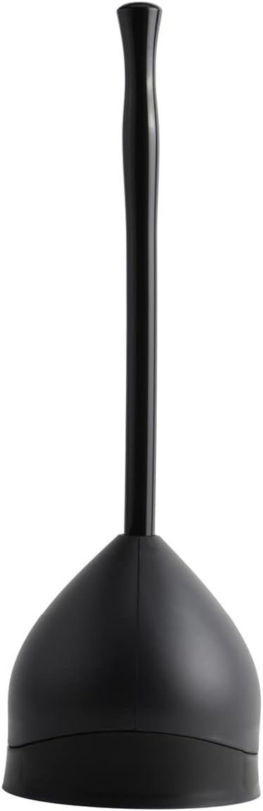 Casabella Toilet Plunger and Hideaway Caddy Combo for Bathrooms, 2-Piece Heavy-Duty Set, Black