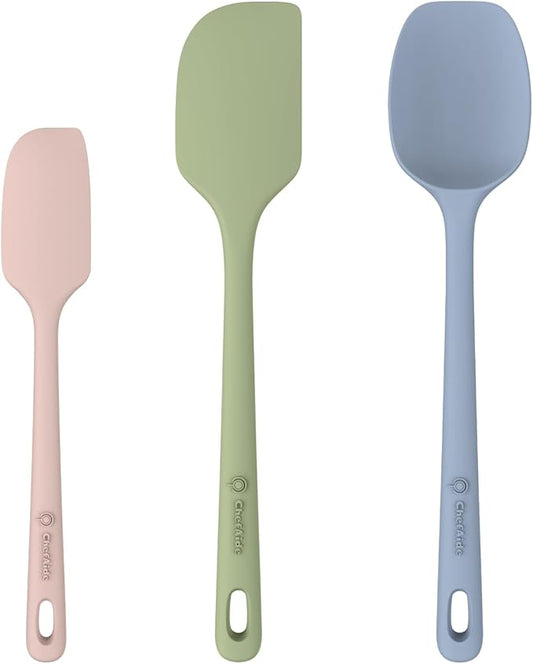 ChefAide 3 Pieces Silicone Spatula Set, Food Grade Rubber Spatula, Upgrade Strong Handle with Ergonomic Grip, Heat Resistant for Nonstick Cookware, Cooking