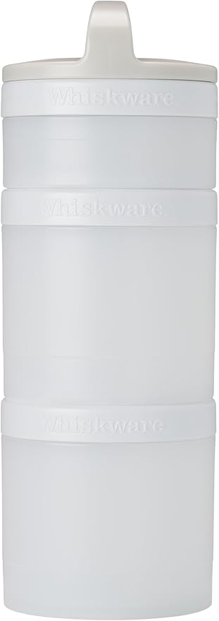Whiskware Stackable Snack Containers for Kids and Toddlers, 3 Stackable Snack Cups for School and Travel, Tan/White/White