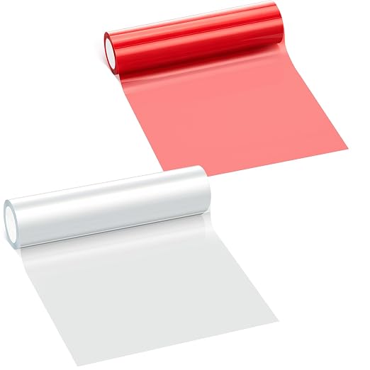 Patelai 2 Rolls 9.84 ft X 5.9 Inches Self Adhesive Repair Light Tape Auto Tail Light Fog Lights Headlight Lens Tint Tape (Red, Clear)