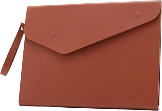 PU A4 Leather File Folder Document Holder Folder Stylish Portfolio Envelope Case with Strap and Invisible Magnetic Closure (Brown)