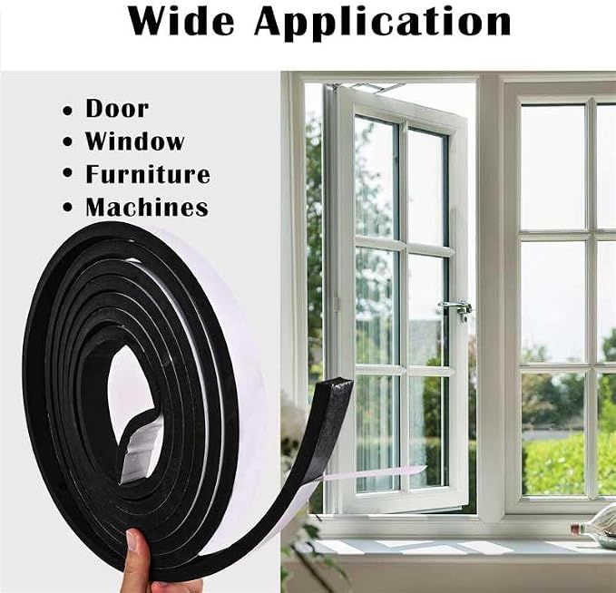 1 inch Wide x 1/4 inch Thick Black Foam Weather Stripping,Closed Cell Foam Insulation Tape with Self-Adhesive,Single Sided Weatherstrip for AC Window, Door Seal,High Density Weather Strip 16.5 Feet