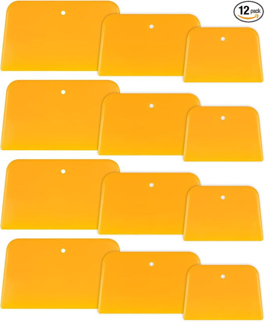 PEASUG Body Filler Spreader, 12 Pack Reusable Plastic Spreader Tool for Automotive Body Applying Fillers, Putties, Glazes, Caulks - Autobody Paint Repairs, 4 Each 4", 5" and 6"