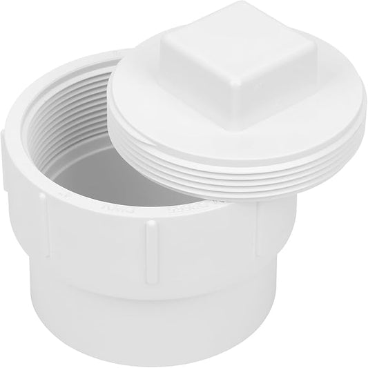 4" PVC Sewer Cleanout Adapter with Plug Pipe Fitting SCH40 PVC DWV Flush Female Sewer Cleanout Cap Cover for Drainage Piping System, Outdoor Garden, RV