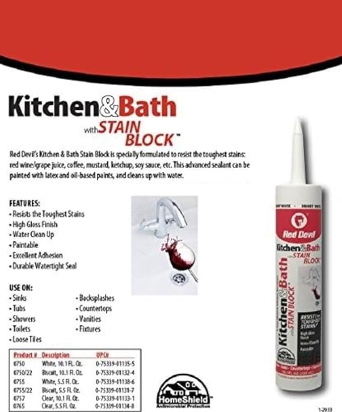 Red Devil 0755 Kitchen & Bath Stain Block Sealant Squeeze Tube, 5.5 oz.