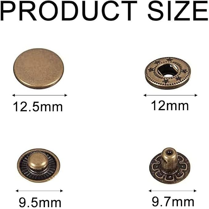 BetterJonny 24 Sets Heavy Duty Leather Snap Fasteners Kit, 12.5mm Metal Snap Buttons Press Studs Leather Rivets Snaps with 4 Setter Tools for Clothes Bracelet Jackets Jeans, 4 Color