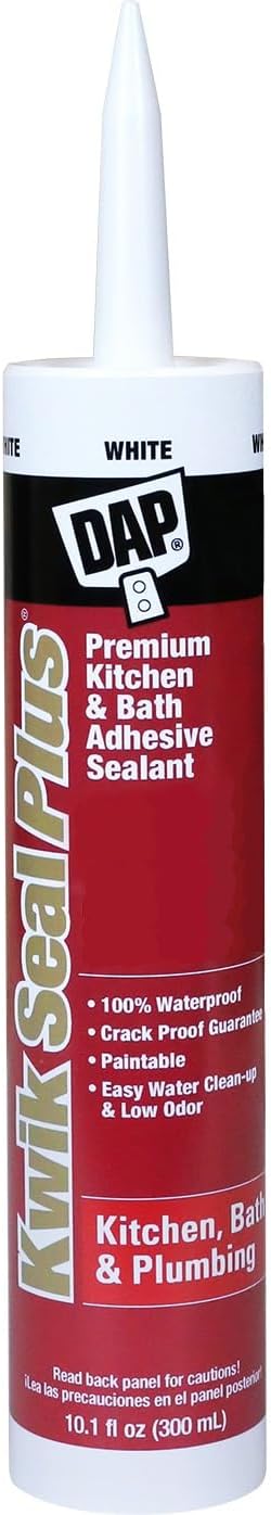 DAP Kwik Seal Plus Kitchen and Bath Adhesive Sealant, White, 10.1 Oz (7079818510)