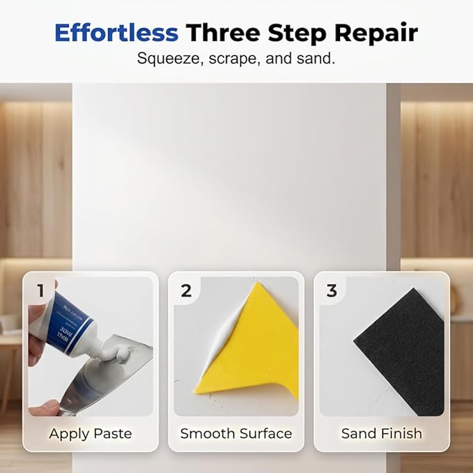 Efficient Drywall Repair Kit with Scraper, 2026 New Quick Drying Wall Mending Agent for Holes & Cracks for Holes, Cracks, Quick Easy Solution for Home Wall Efficient Patch Repair (3pcs)