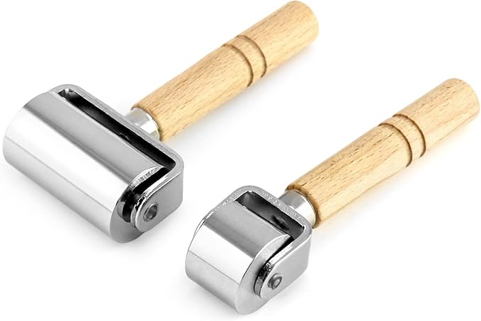 QWORK Leather Glue Laminating Roller Stainless Steel (2 pcs 2.36 inch + 1 inch) for Craft DIY Leather Edge Crimping Roller Press Platen Board Tool