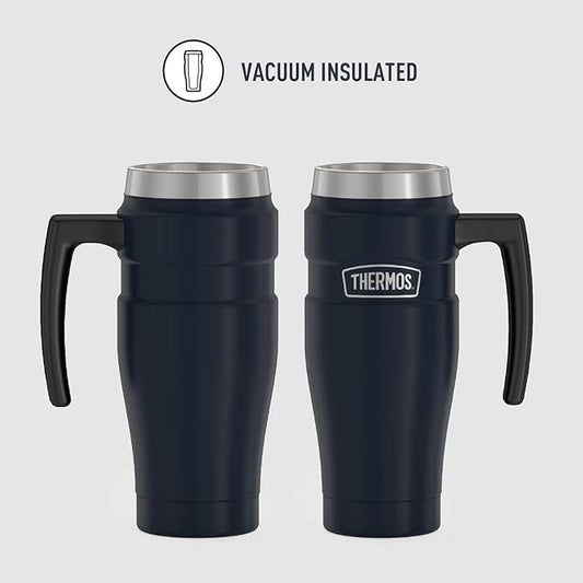 THERMOS Stainless King Vacuum-Insulated Travel Mug with Handle-16oz,Midnight Blue-Thermos Tumbler for Hot&Cold Drinks-Leak&Sweat-Proof Stainless Steel Coffee Mug with Lid for Commuting,(Pack of 4)