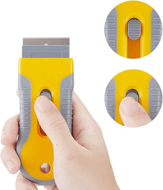 Razor Blade Scrape with 15pcs Extra Blades, Scraper Tool, Razor Blade Retractable, Paint Stripping Tool, Cleaning Tool for Removing Labels, Stickers, Decals, Paint from Glass and Stovetop-WEGAZ