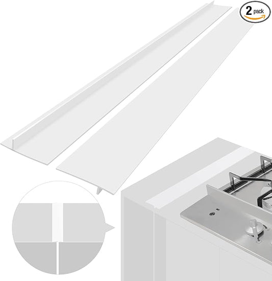 Silicone Stove Counter Gap Cover (2 Pack),Easy Clean Heat Resistant Wide & Long Kitchen Stove Gap Filler,Seals Spills Between Counters, Oven, Stovetops, Washing Machines, Washer, Dryer(21in, White)