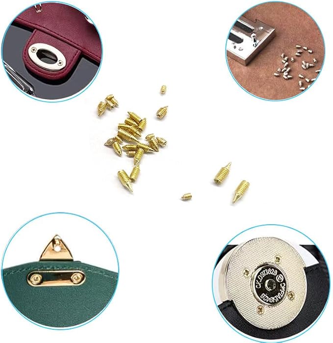 120 pcs Nickel Plated Tip Screws Pointed Cross Slot Leather Accessories 12 Sizes Gold Belt Screws Include M2*3-M2*6, M2.5 * 3-M2.5 * 8, M3*3-M3*8 with 2mm Screwdriver for Belt Buckle Wallet Handbag