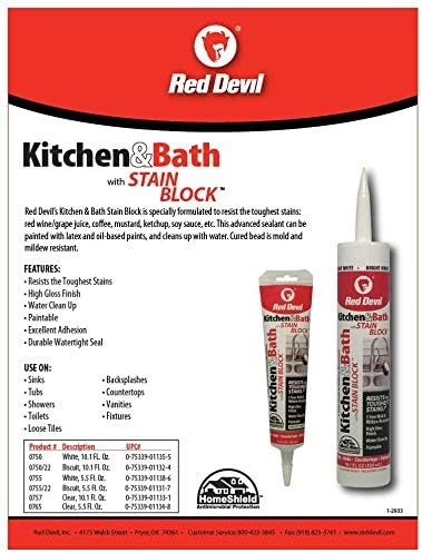 Red Devil 075522 Kitchen & Bath Stain Block Sealant, 1-Pack, Biscuit