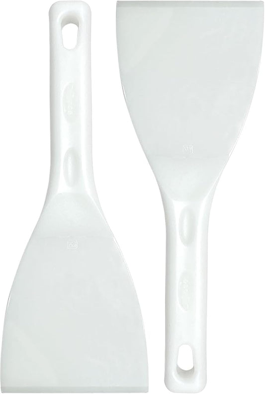 Pizza Dough Scraper 2 Pack with Handle Food Safe Scraper Tool 4 Inch Flexible Plastic White Dough Spatula Bench Scraper