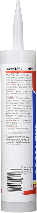 Red Devil 0826 100% Silicone Sealant Architectural Grade, 9.8 oz., Clear, 12 Pack