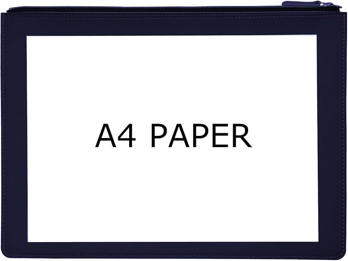 PU Leather A4 File Folder Zipper Document Holder Envelope Folder Case for Receipt Contract (Blue)