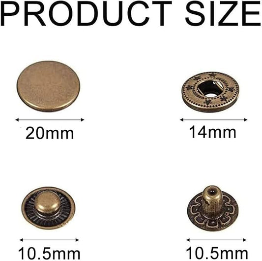 BetterJonny 24 Sets Heavy Duty Leather Snap Fasteners Kit, 20mm Metal Snap Buttons Press Studs Leather Rivets Snaps with 4 Setter Tools for Clothes Bracelet Jackets Jeans, 4 Color