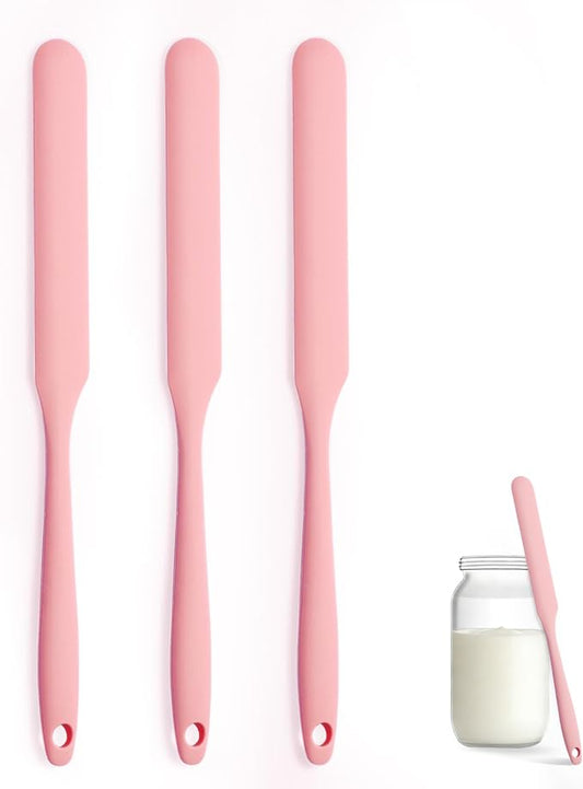 Silicone Jar Spatula Set of 3, Long Handle Skinny Spatula and Spurtle for Sourdough Starter, Flexible Jar Scraper for Peanut Butter, Jam, Icing, Cream with No Batter Left Behind (3)