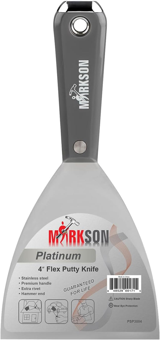 MARKSON Putty Knife 4", Scraper Tool Stainless Steel Blade, Paint Scraper with Nylon Handle Hammer End