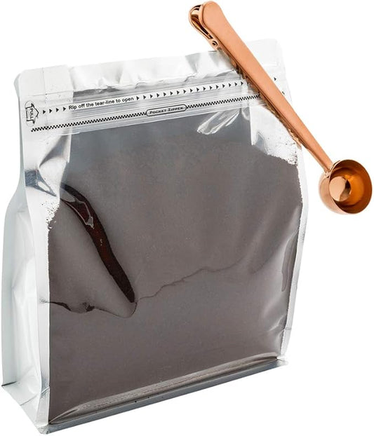 Restaurantware-1 Tbsp Coffee Scoop, 1 Multifunction Coffee Spoon - Built-In Clip, For Measuring Ground Coffee, Espresso, Coffee Beans, Protein Powder, & More, Copper-Plated Stainless Steel Tea Spoon,