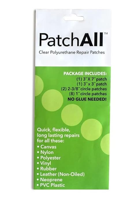 PatchAll Kit Clear Polyurethane Adhesive Vinyl Repair Patch Tape Kit, Waterproof, Airtight Patches for Canvas Tent, Boat Upholstery, Car Seat, Leather Furniture, Hole, Awning, and More