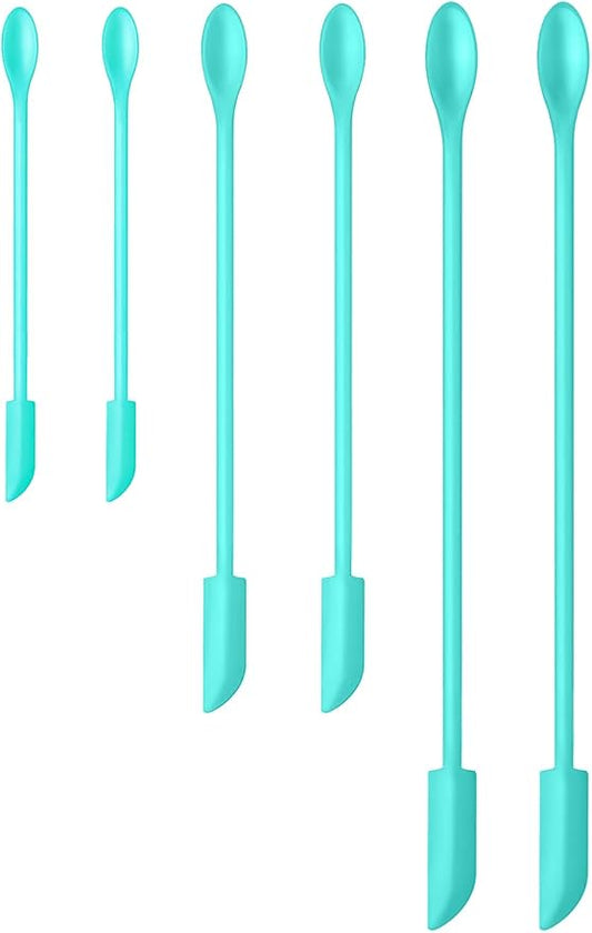 Silicone Spatula Set (6Pcs) - Mini Scraper Tool for Beauty & Food - Reach Every Last Drop, Multi-Size Spatulas for Makeup Jars, Lotion Bottles & Kitchen Containers (Blue)