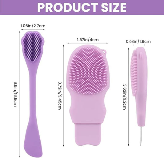 Blackhead Remover Tool for Face and Nose, 2 in 1 Silicone Face Cleansing Brush and Stainless Steel Blackhead Scraper Spatula, Mask Applicator for Men and Women(Purple)