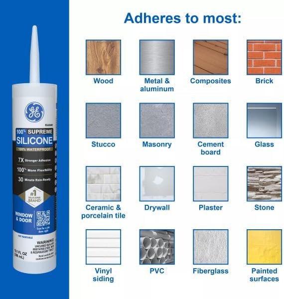 GE Supreme Silicone Window & Door Sealant, White, 10.1 fl oz Cartridge, Pack of 1