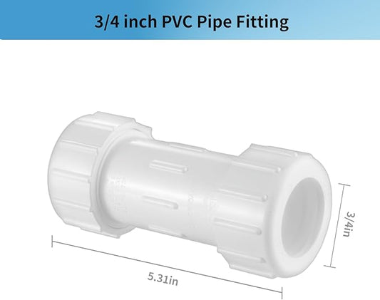 LESSO 3/4 Inch PVC Compression Coupling, Pipe Connection, IPS Coupling, Compression Fitting, Quick Connecting Piping and Repairs of PVC Pipe, 3/4" SCH 40, White 4 Pack