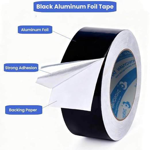 Black Aluminum Foil Tape High Temp Heavy Duty Adhesive HVAC Sealing Hot Cold Air Duct Tape for Pipe Metal Repair (2 IN x 64 FT 3.9 Mil)
