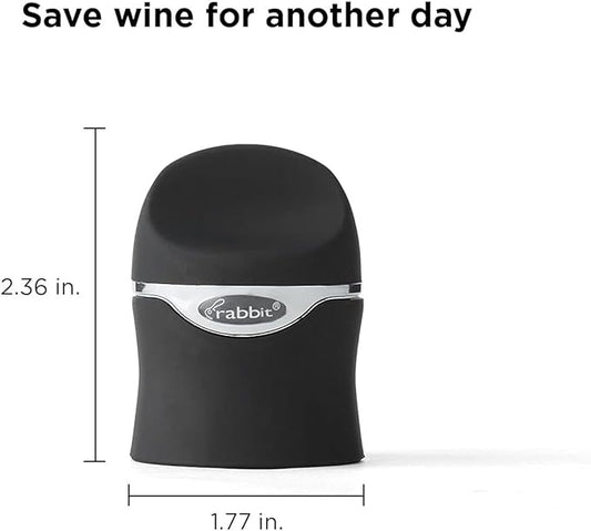 Rabbit Champagne and Wine Sealer, Airtight Wine and Champagne Stopper, Keeps Bubbles Fresh Longer, Easy to Use, Velvet Black, Essential Bar Tool