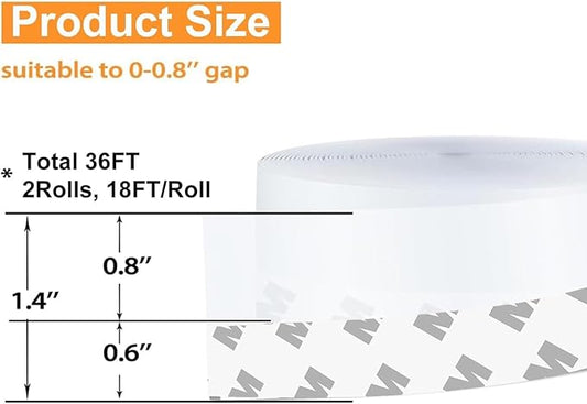 36 Ft Weather Stripping Door Seal Strip Tape,Silicone Door Draft Stopper,Self Adhesive Shower Door Bottom Seal and Door Insulation Strip for Door Frame Windows and Glass Gaps (Transparent, 35mm)