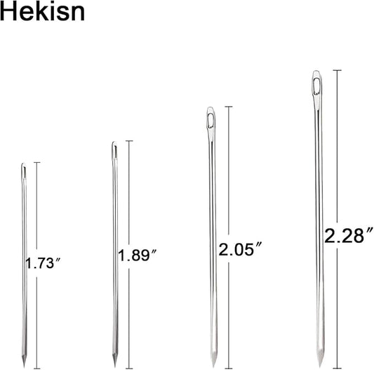 Hekisn Professional Large-Eye Triangle Leather Needles with Threaders for Hand Sewing Repair Stitching Projects (1.6 * 58/1.25 * 52/1.02 * 48/0.95 * 46mm)