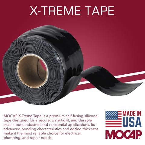 X-Treme Tape MOCAP Heavy Duty Electrical Tape, Self-Fusing Silicone Rubber, Waterproof & Insulating Flexible Tape, Electrical for Hose, Automotive, Outdoor & Repairs - 1-1/2 Inch x 10 Ft Roll - Black