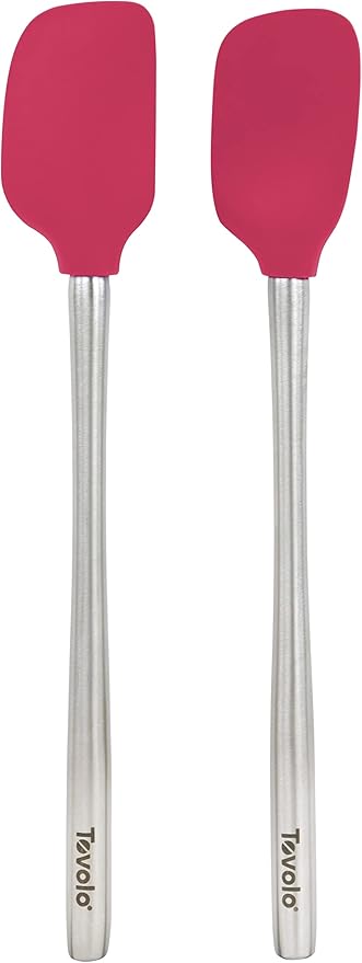Tovolo Flex Core Mini Silicone Spatula Spoonula Set of 2 with Stainless Steel Handles for Cast Iron Non Stick Cooking Baking Dishwasher Safe Heat Resistant BPA Free Kitchen Utensil, Viva Magenta
