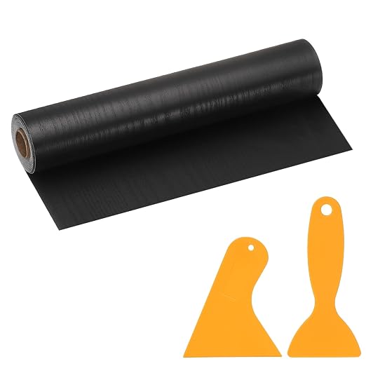 PATIKIL Wood Grain Repair Tape, 12" x 33' Self Adhesive Realistic Wood Tape with Scraper Durable Repair Patch for Furniture Floor Window Door Table DIY Home Decor, Black Wood Grain