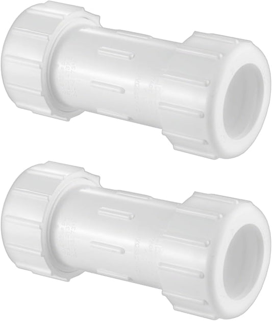 LESSO 2 Inch PVC Compression Coupling, Pipe Connection, IPS Coupling, Compression Fitting, Quick Connecting Piping and Repairs of PVC Pipe, 2" Schedule 40, White