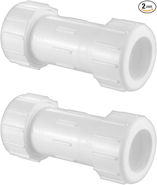LESSO 1 Inch PVC Compression Coupling, Pipe Connection, IPS Coupling, Compression Fitting, Quick Connecting Piping and Repairs of PVC Pipe, 1" Schedule 40, White